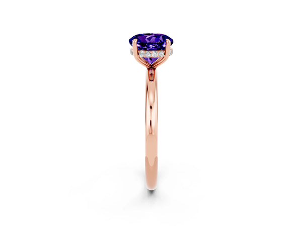 Rose gold Round Cut Tanzanite Solitaire Ring with Thin Band and Four-Prong Setting
