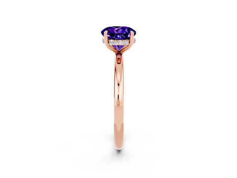 Rose gold Round Cut Tanzanite Solitaire Ring with Thin Band and Four-Prong Setting_14