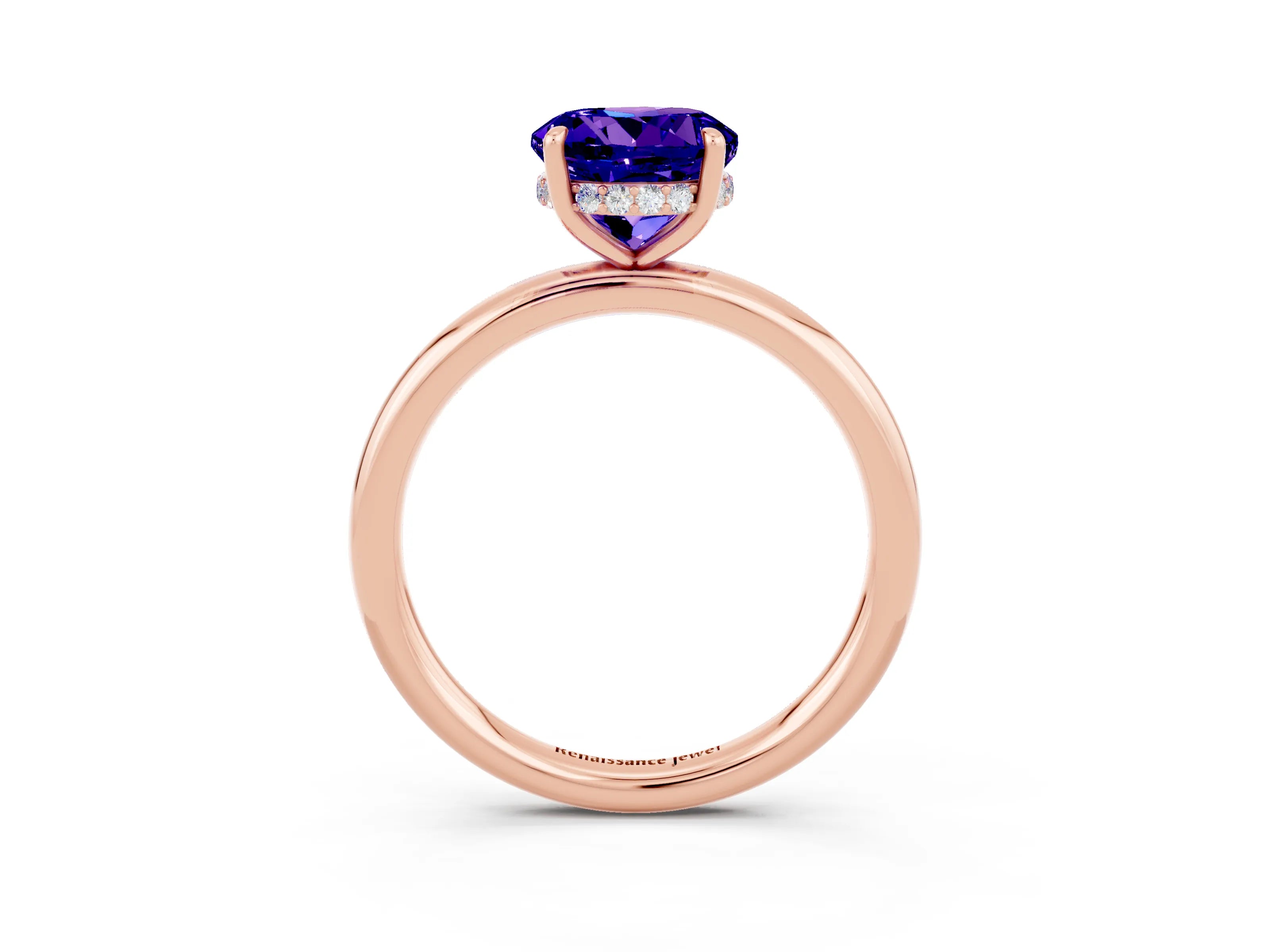 Rose gold Round Cut Tanzanite Solitaire Ring with Thin Band and Four-Prong Setting_15