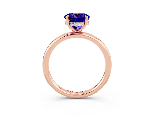 Rose gold Round Cut Tanzanite Solitaire Ring with Thin Band and Four-Prong Setting