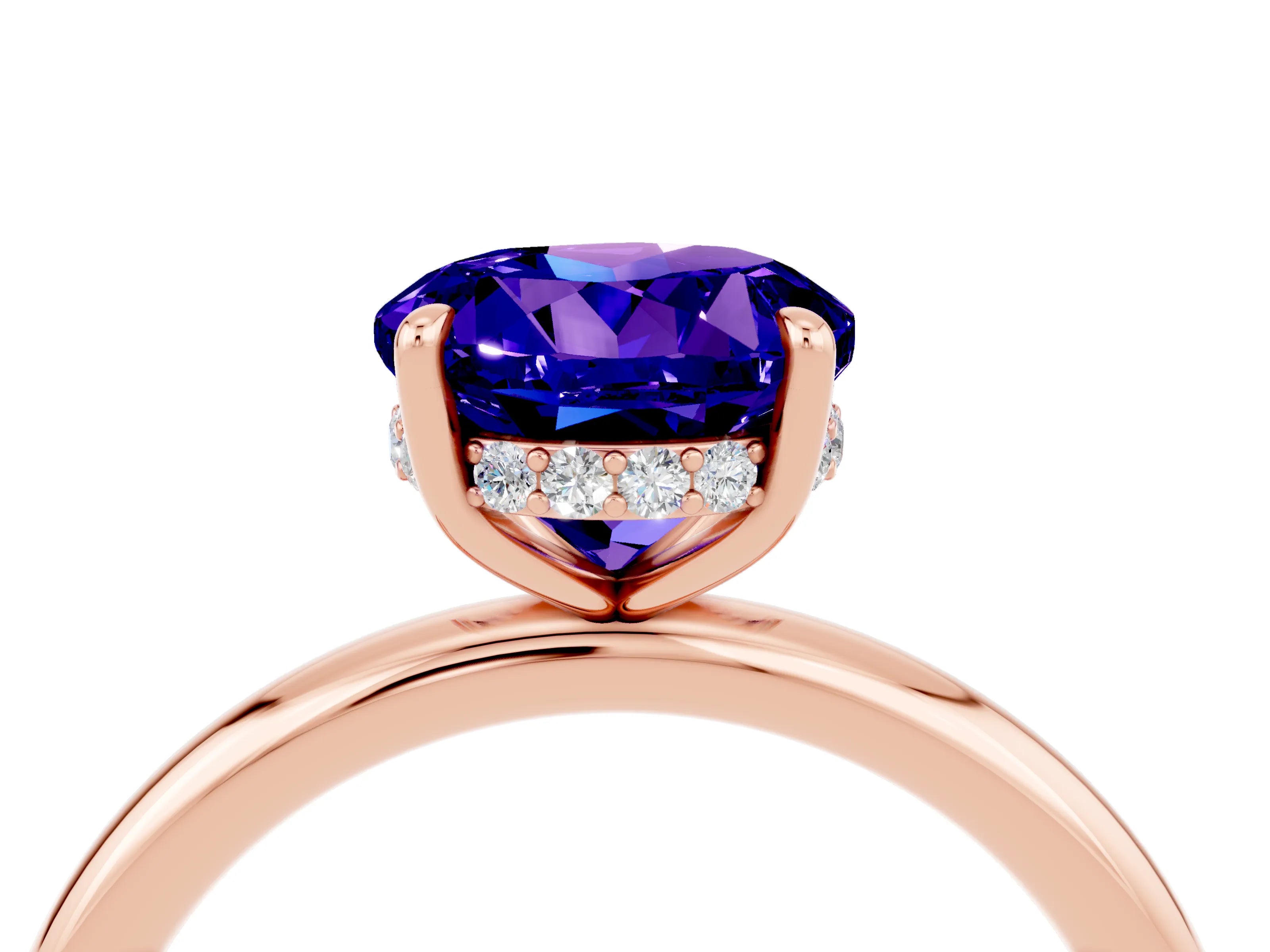 Rose gold Round Cut Tanzanite Solitaire Ring with Thin Band and Four-Prong Setting_16