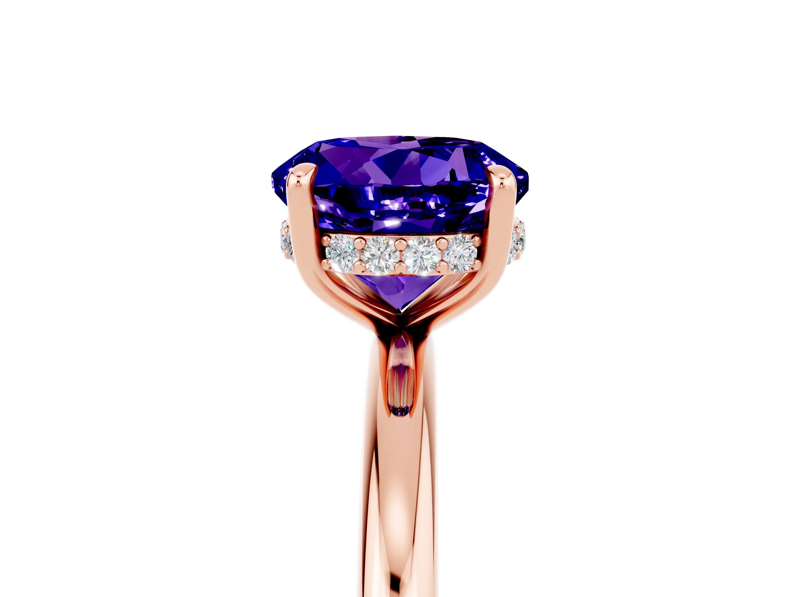 Rose gold Round Cut Tanzanite Solitaire Ring with Thin Band and Four-Prong Setting_17