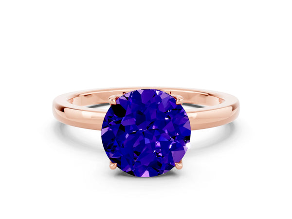 Rose gold Round Cut Tanzanite Solitaire Ring with Thin Band and Prong Setting