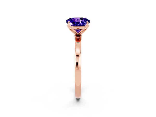 Rose gold Round Cut Tanzanite Solitaire Ring with Thin Band and Prong Setting