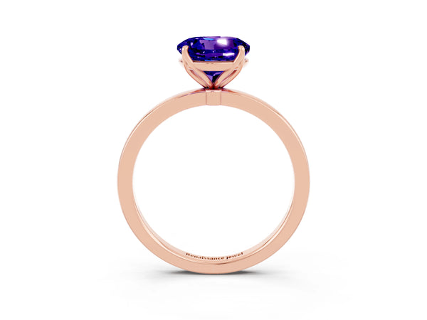 Rose gold Round Cut Tanzanite Solitaire Ring with Thin Band and Prong Setting