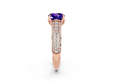 Rose gold Round Cut Tanzanite Solitaire Ring with Three-Row Pavé Band and Four-Prong Setting_14