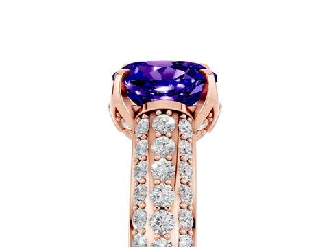 Rose gold Round Cut Tanzanite Solitaire Ring with Three-Row Pavé Band and Four-Prong Setting_17