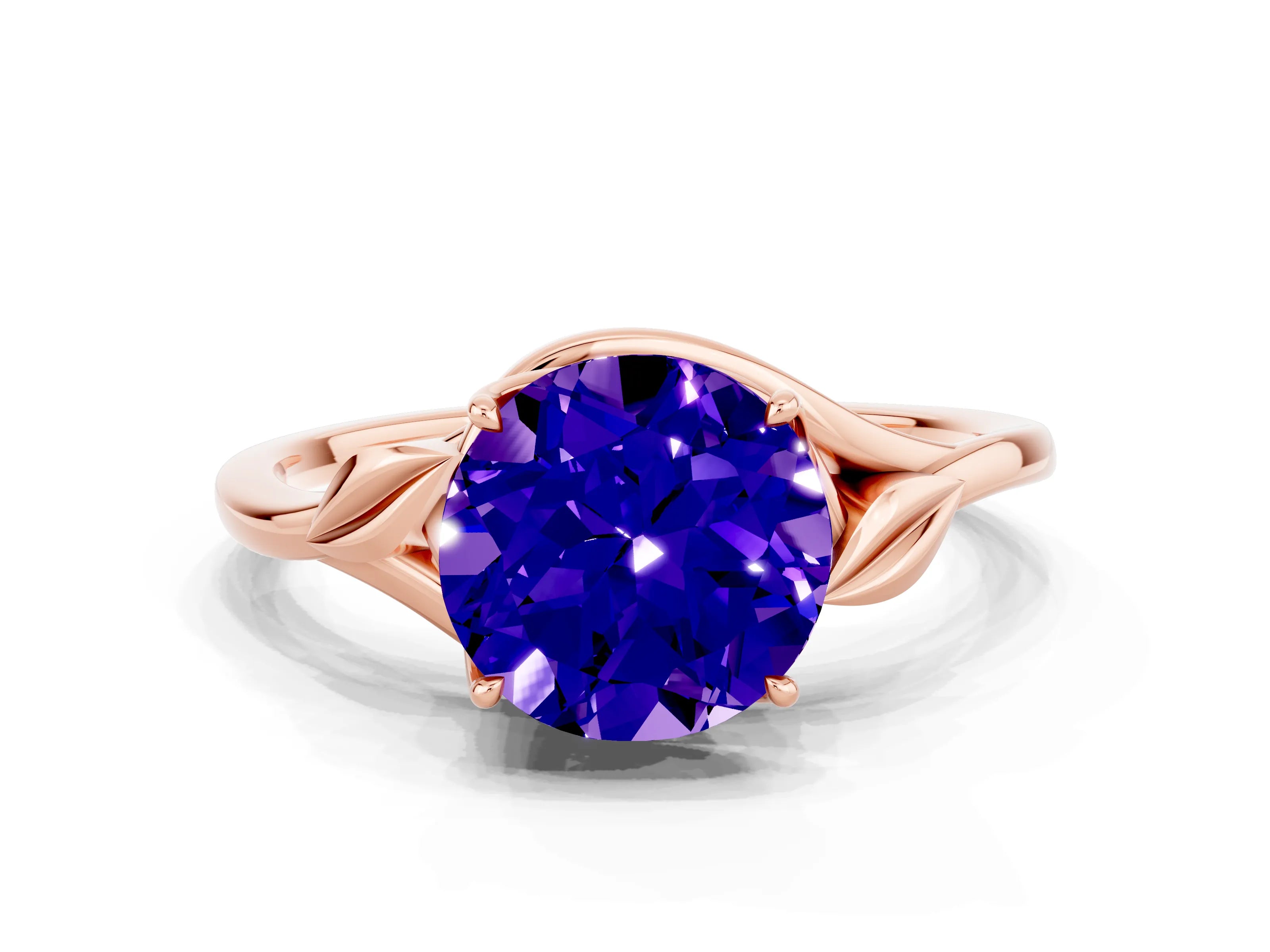 Rose gold Round Cut Tanzanite Solitaire Ring with Twist Band and Four-Prong Setting_24