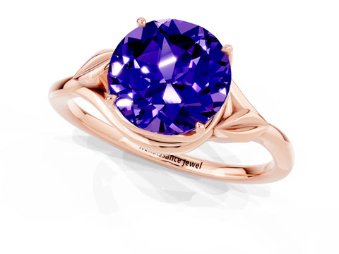 Rose gold Round Cut Tanzanite Solitaire Ring with Twist Band and Four-Prong Setting_25
