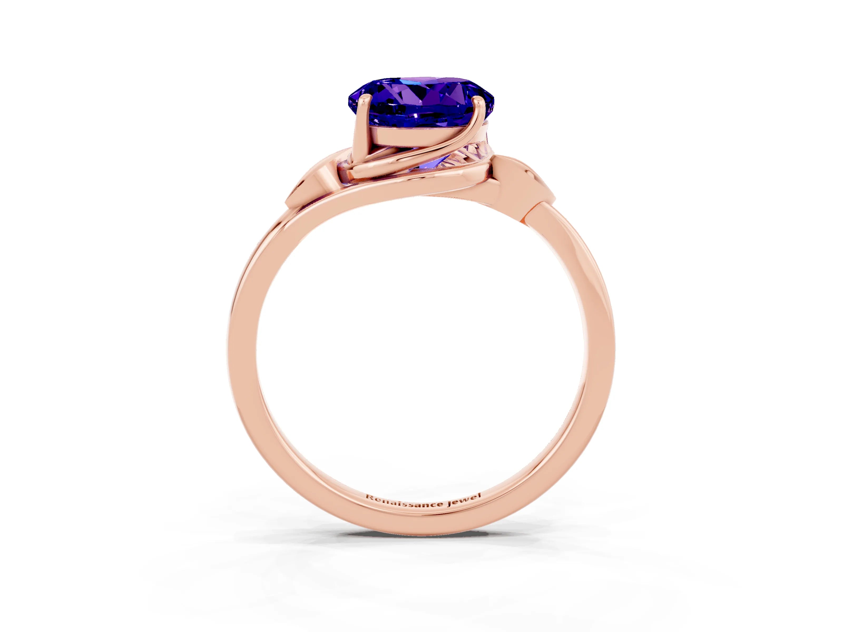 Rose gold Round Cut Tanzanite Solitaire Ring with Twist Band and Four-Prong Setting_27