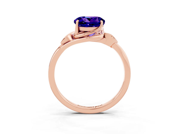 Rose gold Round Cut Tanzanite Solitaire Ring with Twist Band and Four-Prong Setting