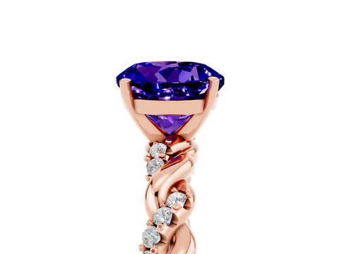 Rose gold Round Cut Tanzanite Solitaire Ring with Twisted Band and Pavé Accents_5