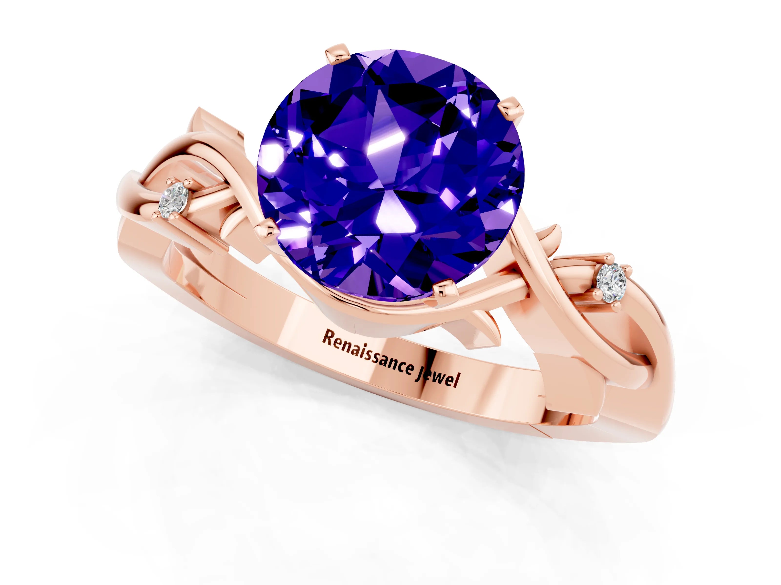 Rose gold Round Cut Tanzanite Solitaire Ring with Twisted Band and Prong Setting_1