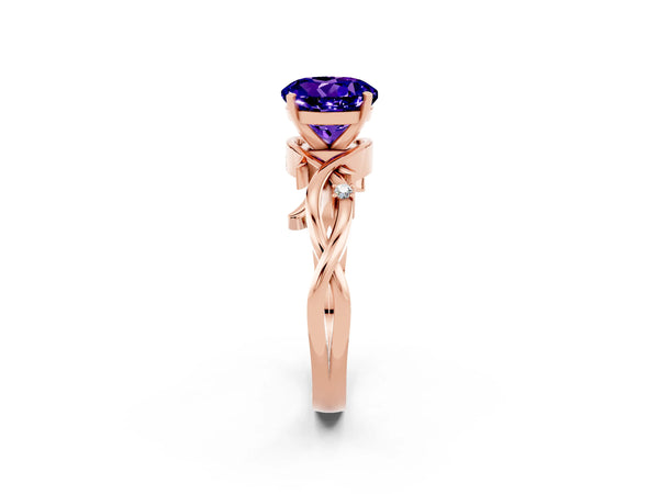 Rose gold Round Cut Tanzanite Solitaire Ring with Twisted Band and Prong Setting