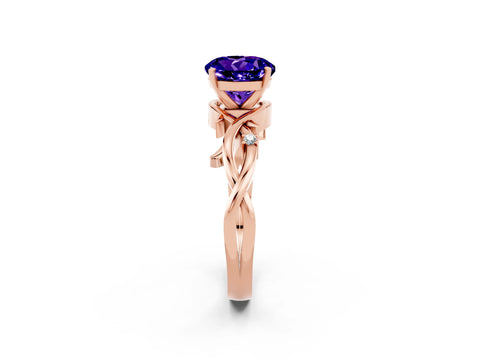 Rose gold Round Cut Tanzanite Solitaire Ring with Twisted Band and Prong Setting_2