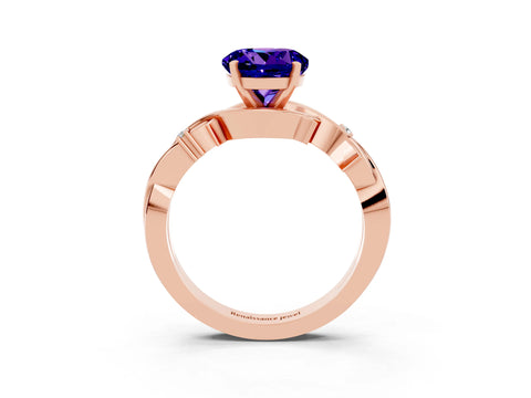 Rose gold Round Cut Tanzanite Solitaire Ring with Twisted Band and Prong Setting_3