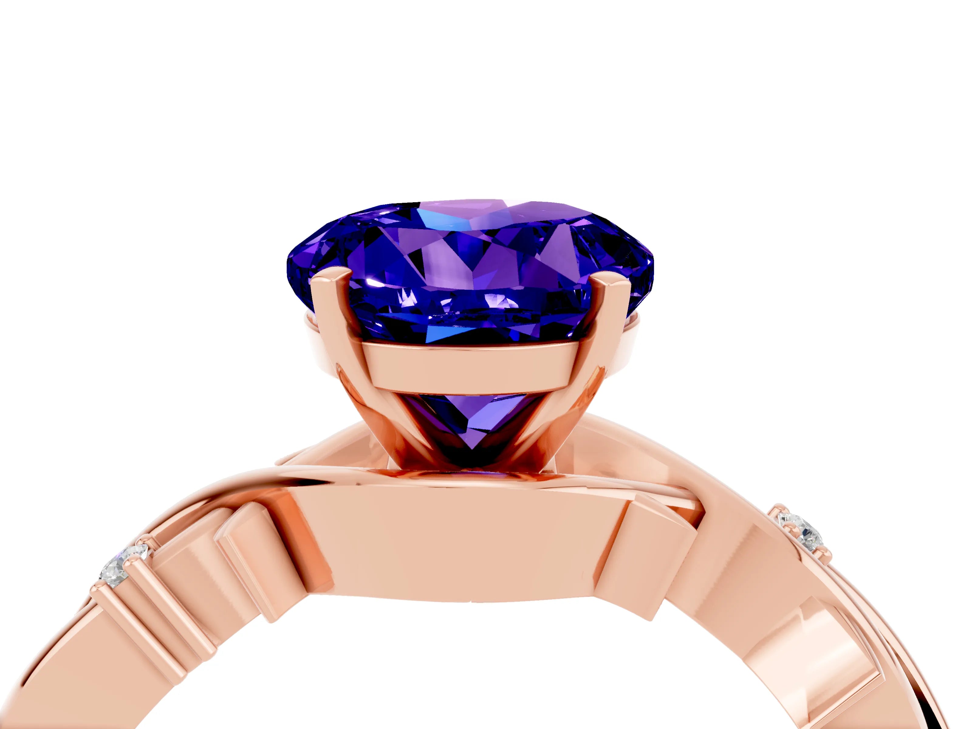Rose gold Round Cut Tanzanite Solitaire Ring with Twisted Band and Prong Setting_4