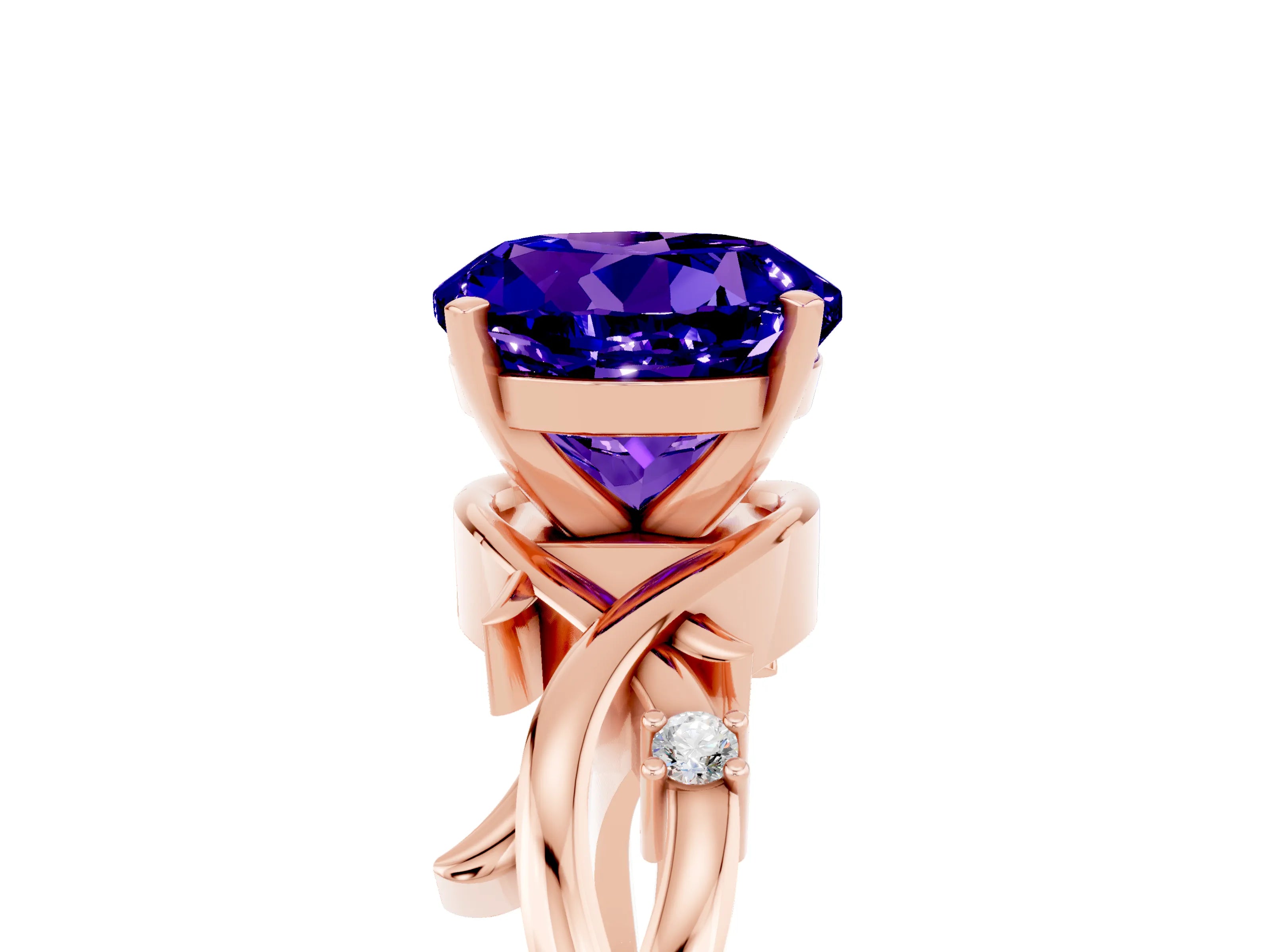 Rose gold Round Cut Tanzanite Solitaire Ring with Twisted Band and Prong Setting_5