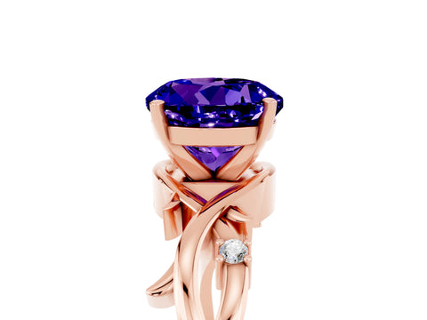 Rose gold Round Cut Tanzanite Solitaire Ring with Twisted Band and Prong Setting_5