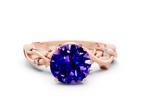 Rose gold Round Cut Tanzanite Solitaire Ring with Twisted Band and Prong Setting