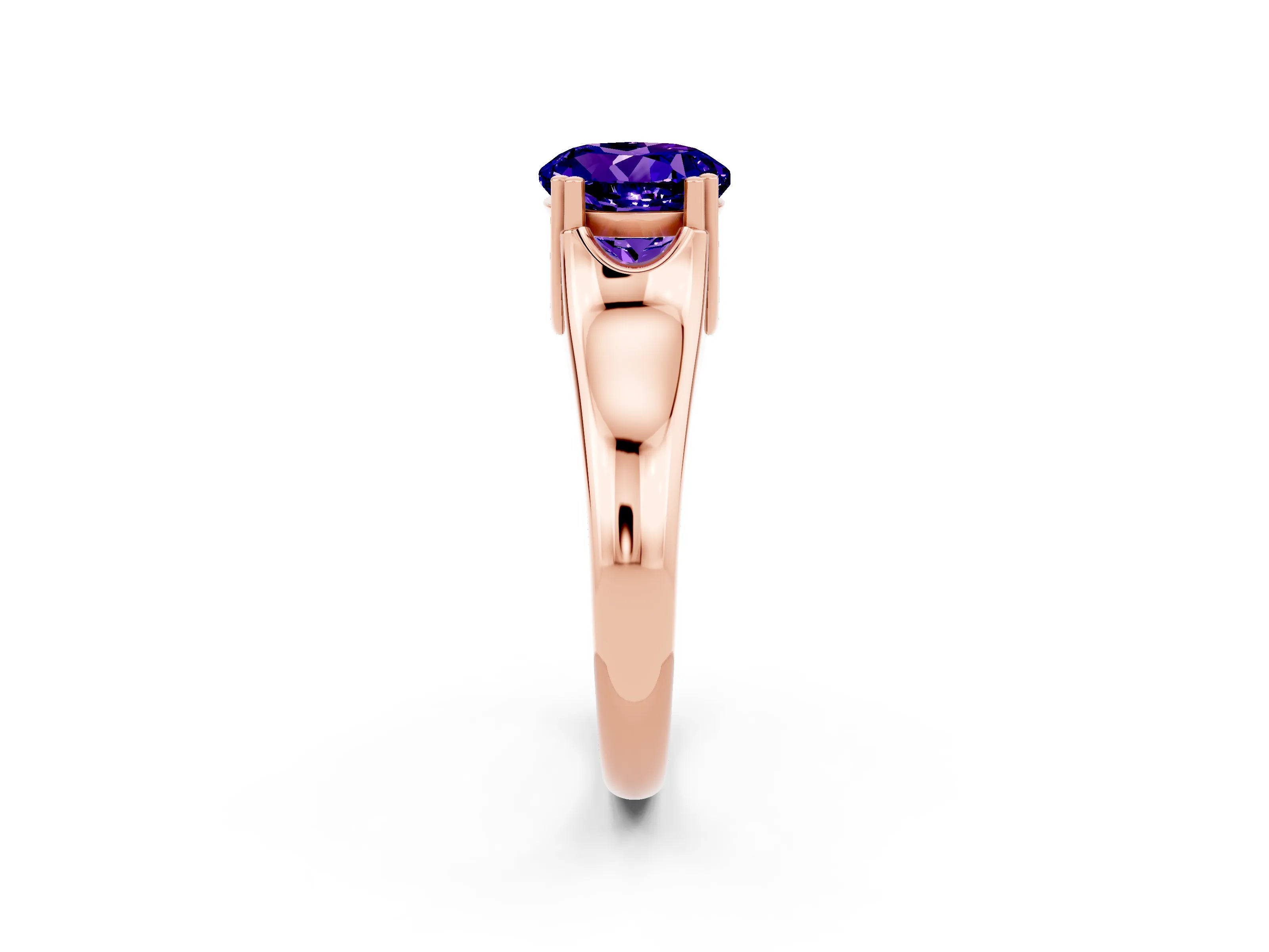 Rose gold Round Cut Tanzanite Solitaire Ring with Wide Band and Prong Setting_2