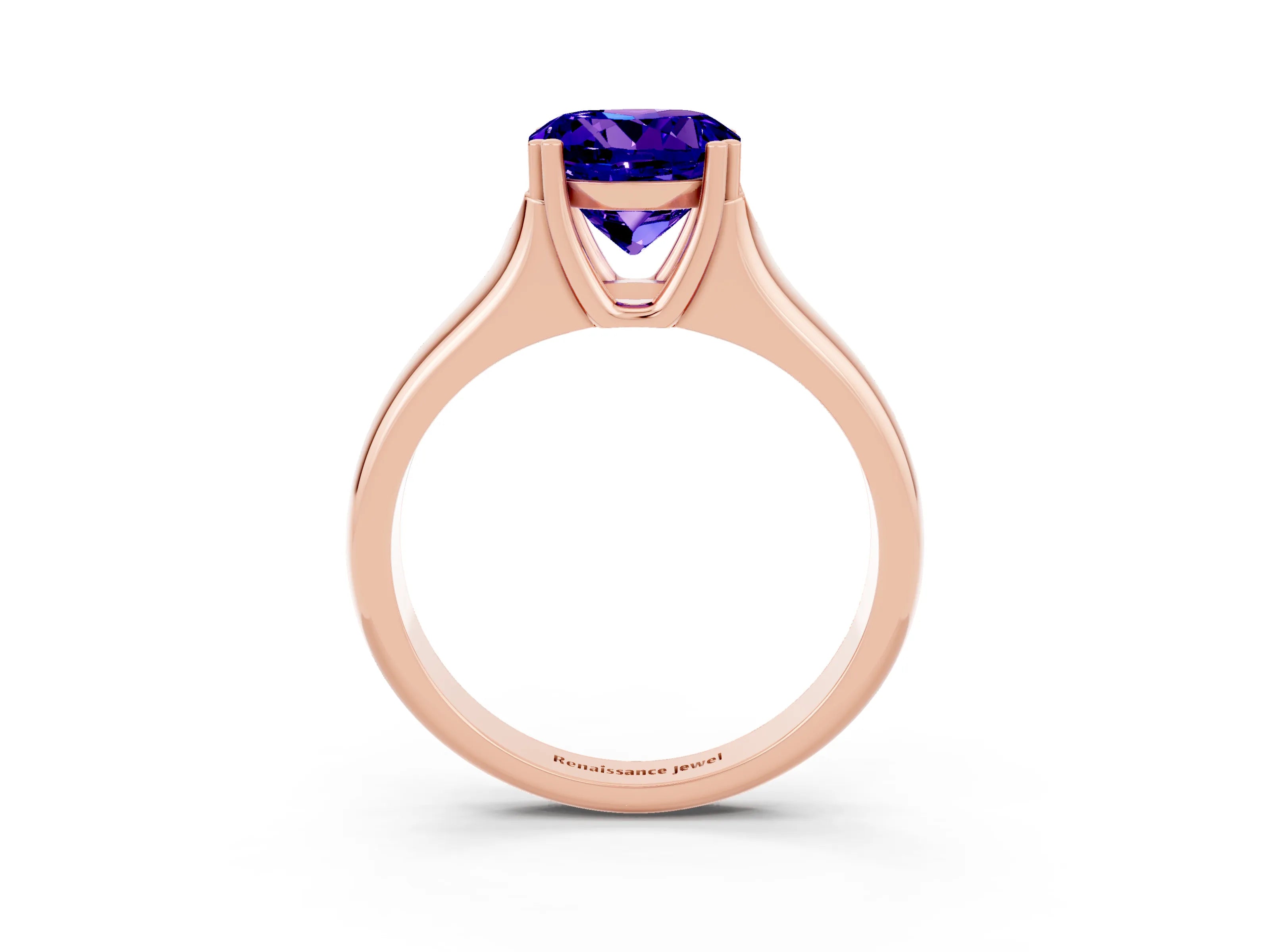 Rose gold Round Cut Tanzanite Solitaire Ring with Wide Band and Prong Setting_3