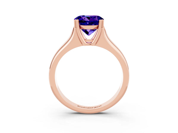 Rose gold Round Cut Tanzanite Solitaire Ring with Wide Band and Prong Setting