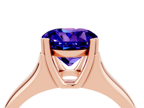 Rose gold Round Cut Tanzanite Solitaire Ring with Wide Band and Prong Setting_4