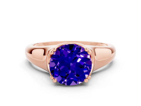Rose gold Round Cut Tanzanite Solitaire Ring with Wide Band and Prong Setting