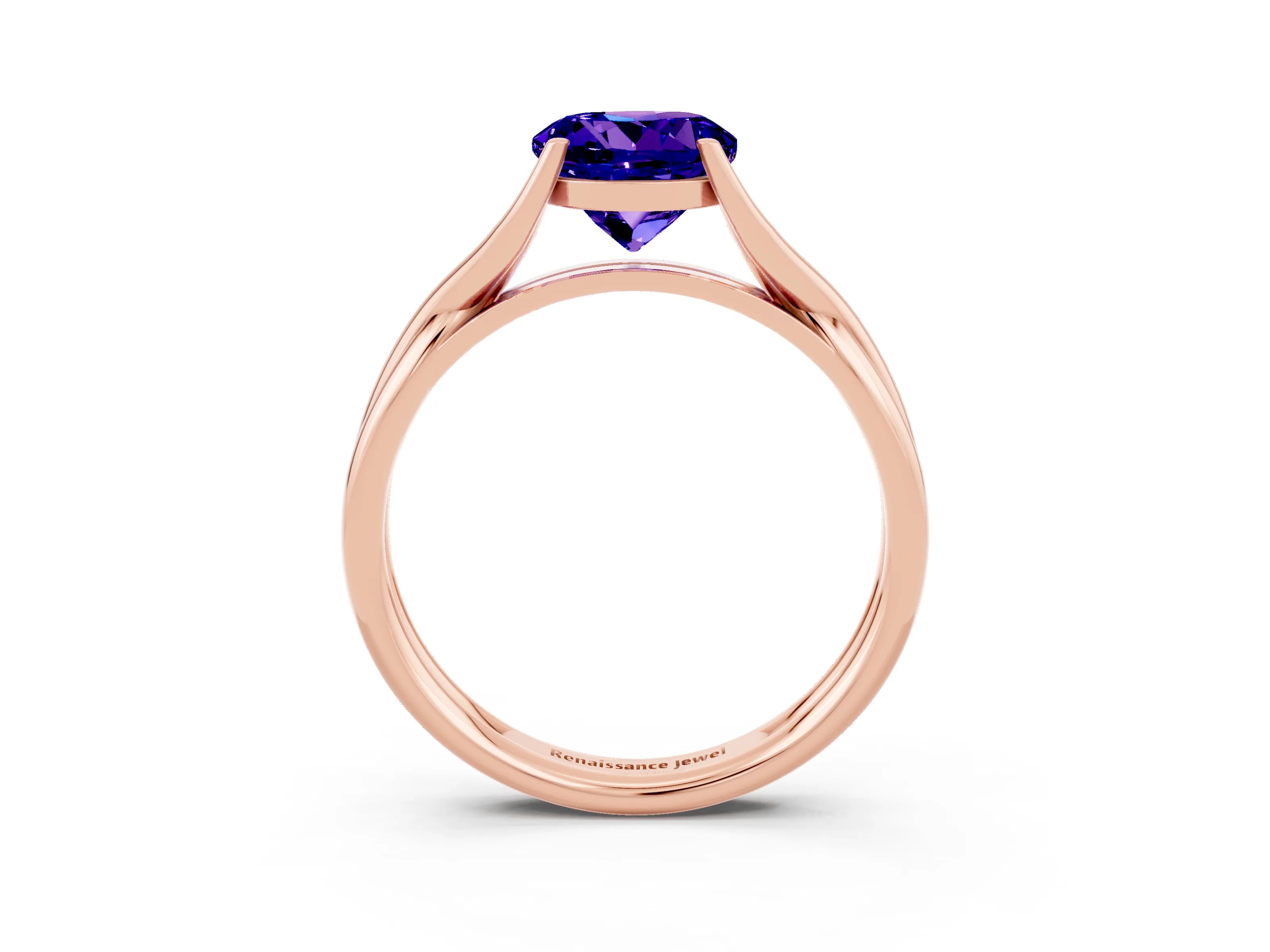Rose gold Round Cut Tanzanite   Solitaire Twist Band Prong Setting Ring_15