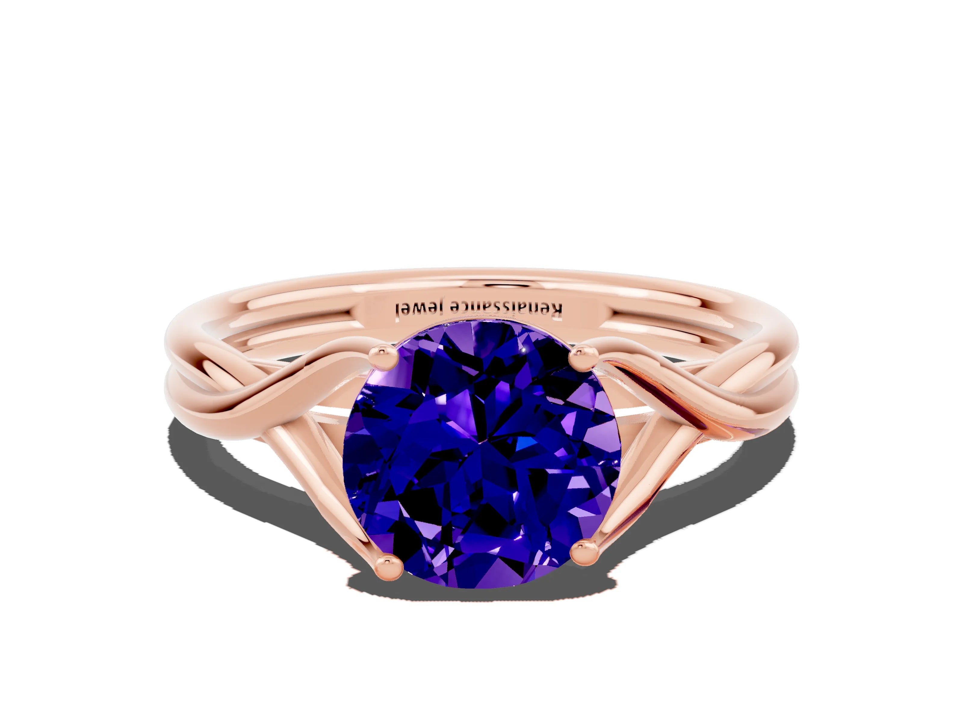 Rose gold Round Cut Tanzanite Solitaire Twist Band Prong Setting Ring_36