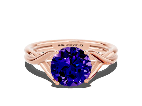 Rose gold Round Cut Tanzanite Solitaire Twist Band Prong Setting Ring_36