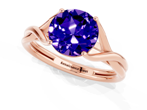 Rose gold Round Cut Tanzanite Solitaire Twist Band Prong Setting Ring