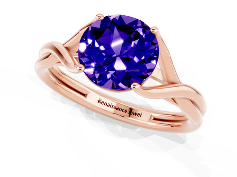 Rose gold Round Cut Tanzanite Solitaire Twist Band Prong Setting Ring_37