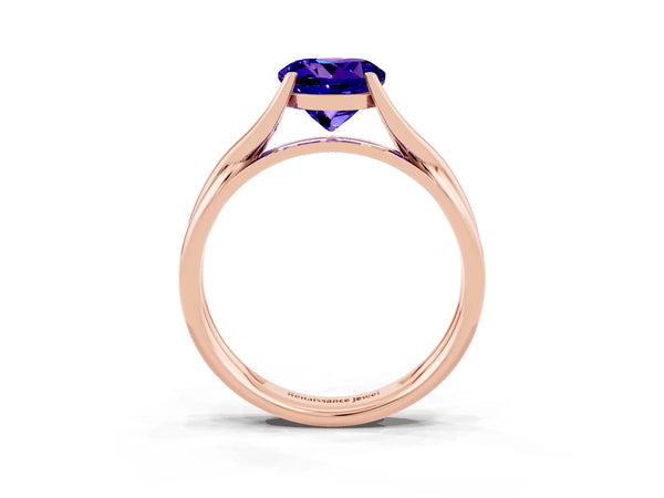 Rose gold Round Cut Tanzanite Solitaire Twist Band Prong Setting Ring