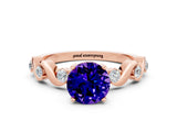 Rose gold Round Cut Tanzanite Solitaire Twisted Band with Round  Accents and Prong Setting_12