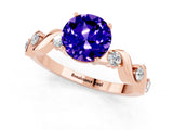 Rose gold Round Cut Tanzanite Solitaire Twisted Band with Round  Accents and Prong Setting_13