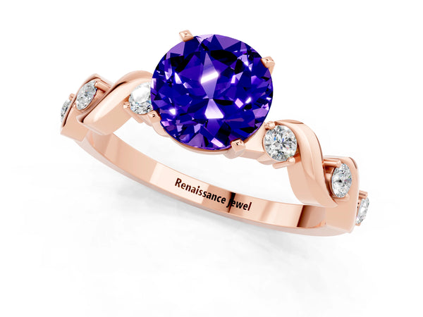 Rose gold Round Cut Tanzanite Solitaire Twisted Band with Round  Accents and Prong Setting