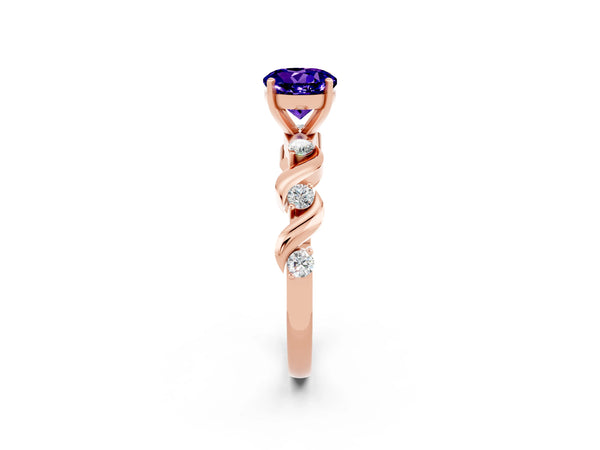 Rose gold Round Cut Tanzanite Solitaire Twisted Band with Round  Accents and Prong Setting