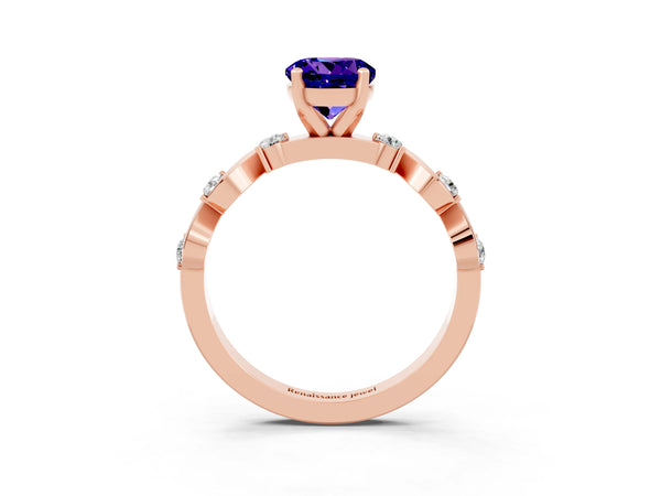 Rose gold Round Cut Tanzanite Solitaire Twisted Band with Round  Accents and Prong Setting