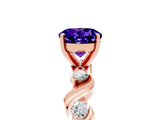 Rose gold Round Cut Tanzanite Solitaire Twisted Band with Round  Accents and Prong Setting_17