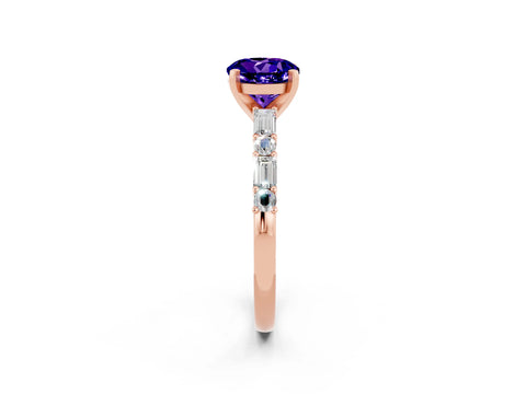 Rose gold Round Cut Tanzanite Solitaire with Side Baguettes and Channel Set Band_2