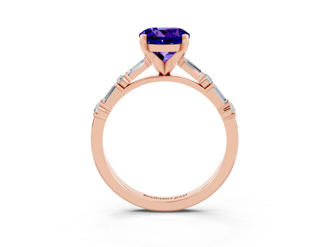 Rose gold Round Cut Tanzanite Solitaire with Side Baguettes and Channel Set Band_3