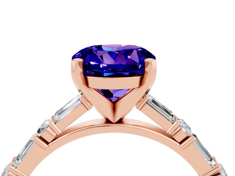 Rose gold Round Cut Tanzanite Solitaire with Side Baguettes and Channel Set Band_4