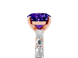 Rose gold Round Cut Tanzanite Solitaire with Side Baguettes and Channel Set Band_5