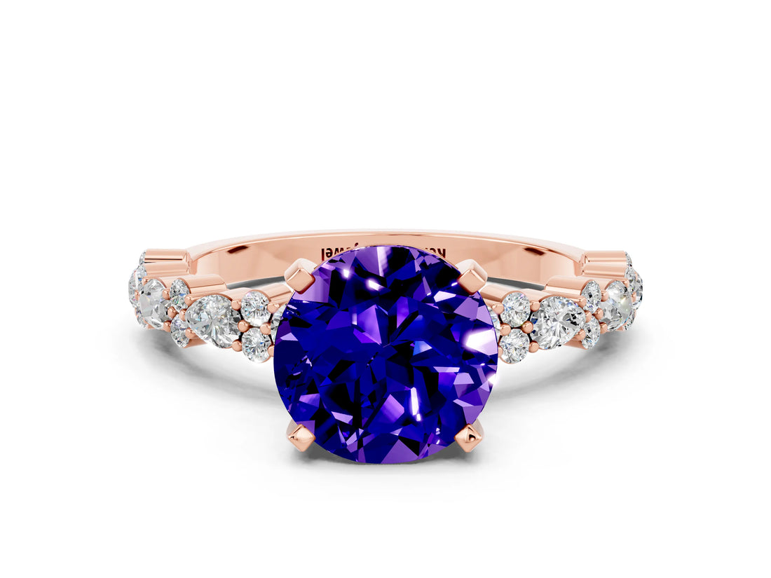 Rose gold Round Cut Tanzanite Solitaire with Side Stones, Pave Band, Four-Prong Setting_36