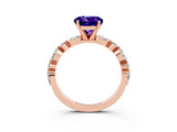 Rose gold Round Cut Tanzanite Solitaire with Side Stones on a Pavé Band and Four-Prong Setting_3