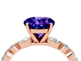 Rose gold Round Cut Tanzanite Solitaire with Side Stones on a Pavé Band and Four-Prong Setting_4