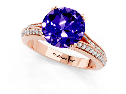 Rose gold Round Cut Tanzanite Split Shank Engagement Ring with Pavé Band_1