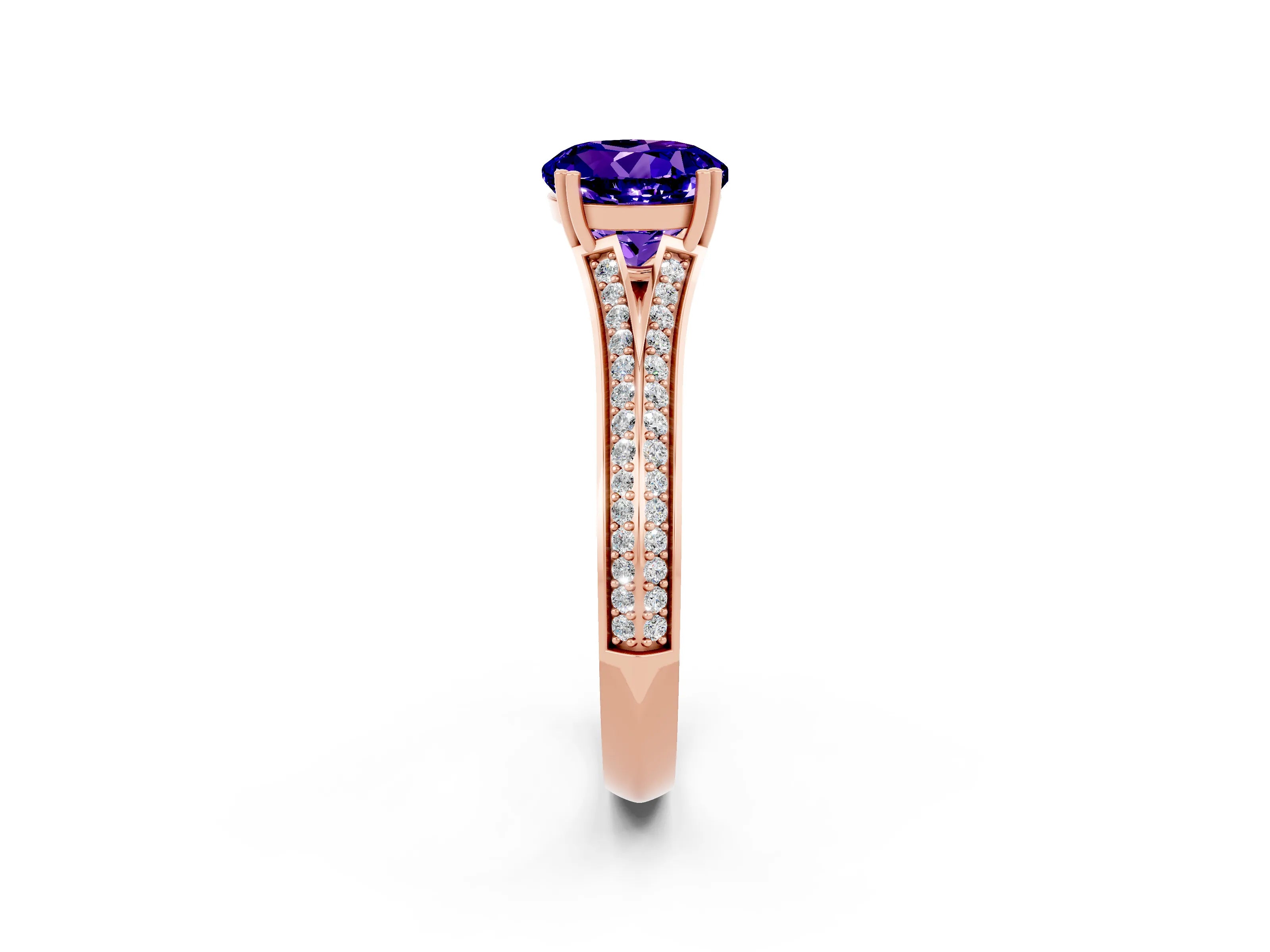 Rose gold Round Cut Tanzanite Split Shank Engagement Ring with Pavé Band_2